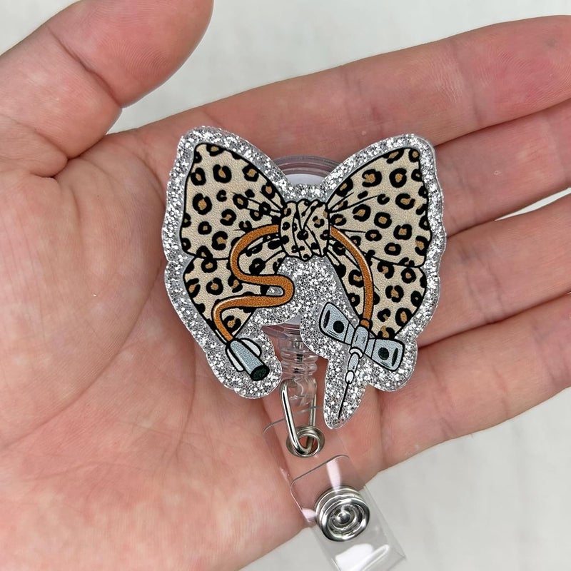 Bydevia Leopard Bow Phlebotomy Nurse Badge Reel Retractable, Funny Phlebotomist Badge Reel for Work, Personalized Phlebotomy Tech Gifts, Cute Phleb Badge Holder with Alligator Clip & 24” Durable Nylon Cord - Image 3